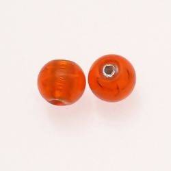 Perle en verre ronde Ø12mm avec une feuille d'argent couleur orange (x 2)