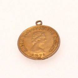 Perle breloque en métal forme pièce monnaie 28mm couleur vieil or (x 1)