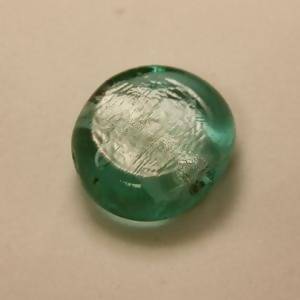 Perles en verre forme ronde feuille argent Ø22mm couleur vert clair (x 1)