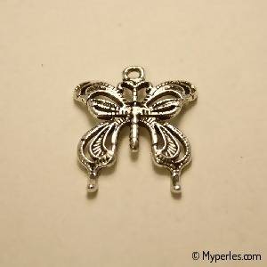 Perle breloque en métal forme papillon 23x25mm couleur argent (x 1)