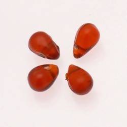 Perles en verre forme de grosses gouttes couleur orange foncé transparent (x 4)