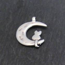 Perle métal pendentif lune au chat 17x20mm couleur argent (x 1)