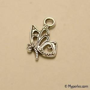 Perle breloque en métal forme papillon 10x15mm couleur argent (x 1)