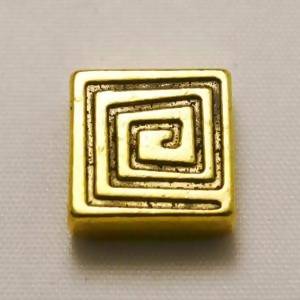Perle passe-cuir carré avec spirale 13x13x5mm couleur or (x 1)
