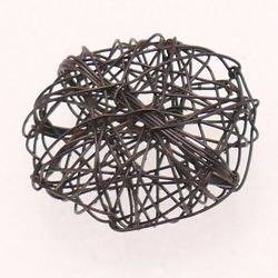 Perle en métal pelote de fil aplatie Ø25mm couleur noir / hématite (x 1)
