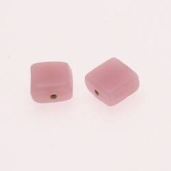 Perles en verre forme carré 15x15mm couleur rose opaque (x 2)