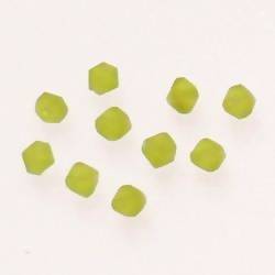 Perles en verre forme petite toupie Ø4mm couleur vert olive givré (x 10)