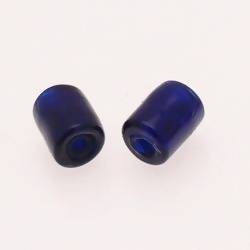 Perles en verre forme cylindre feuille argent au centre couleur Bleu Marine (x 2)