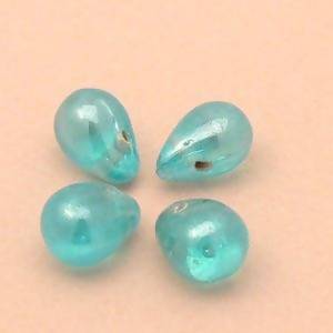 Perles en verre forme de grosses gouttes couleur turquoise brillant (x 4)
