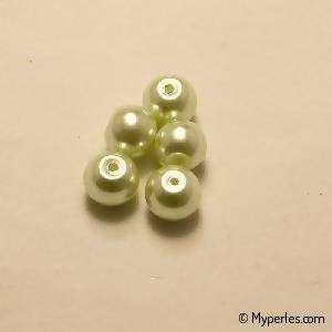 Perle en verre ronde Ø8mm couleur irisé vert clair opaque (x 5)