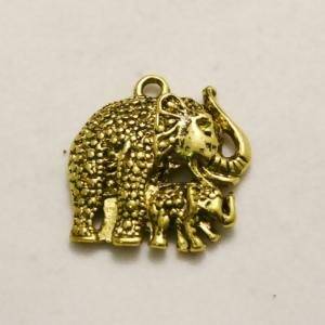 Perle en métal breloque éléphant profil avec bébé 28x18mm coul. or (x 1)