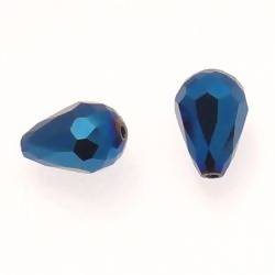 Perles en verre goutte à facettes 10x13mm couleur bleu (x 2)