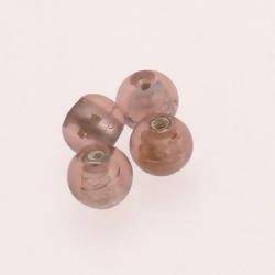 Perle en verre ronde Ø10mm Argent couleur vieux rose (x 4)