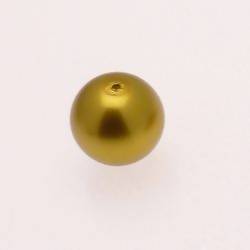 Perle en verre ronde nacrée Ø16mm couleur vert olive (x 1)