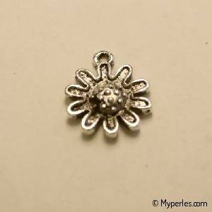 Perle breloque en métal forme fleur 13x13mm couleur argent (x 1)