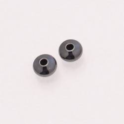 Perle métal boule aplatie 8x5mm couleur noir / hématite (x 2)