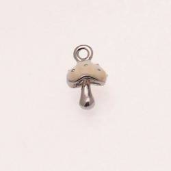Perle en métal breloque forme champignon emaillé couleur blanc (x 1)