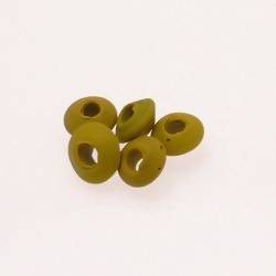 Perles en verre forme soucoupes Ø10-12mm couleur kaki givré (x 5)