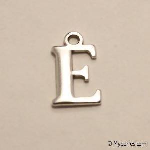 Perle en métal breloque alphabet lettre E 12mm couleur Argent (x 1)