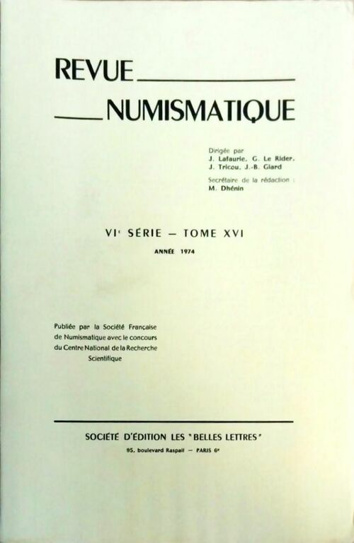Revue numismatique VIe série Tome XVI 1974 - Collectif -  Revue numismatique - Livre