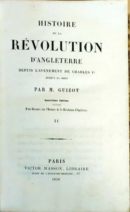 Histoire de la révolution d'Angleterre Tome II - M. Guizot -  Victor Masson - Livre