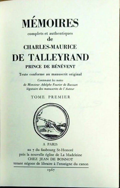 Mémoires Tome I - Charles-Maurice De Talleyrand-Périgord -  Bonnot GF - Livre