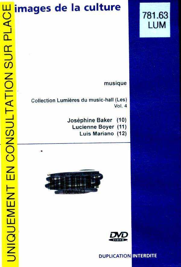 Livrenpoche : Images de la culture; les collections du music-hall, joséphine Baker, Luis Mariano, Lucienne Boyer - XXX - DVD