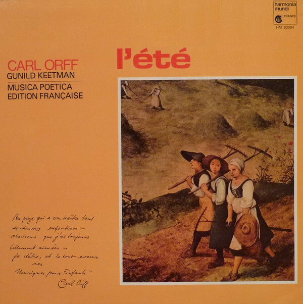 Livrenpoche : Carl Orff, Gunild Keetman - L'été - Carl Orff, Gunild Keetman - Vinyle