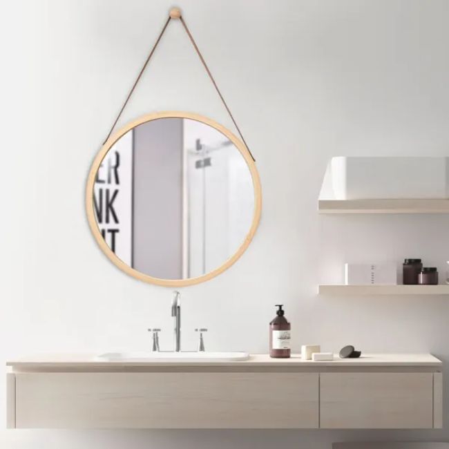 Livrenpoche : Miroir Mural Rond 45cm Décor Bois -  - Divers