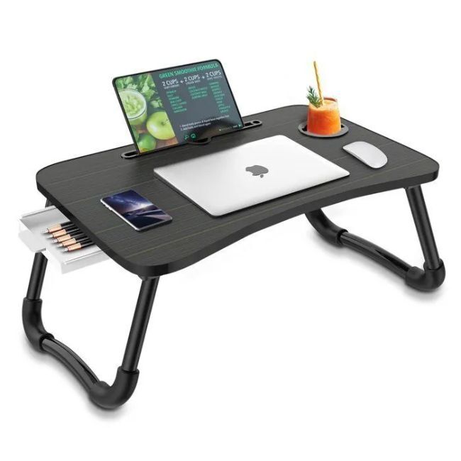 Livrenpoche : Table de Lit Portable avec Porte Gobelet Bureau Petit déjeuner réglable -  - Divers