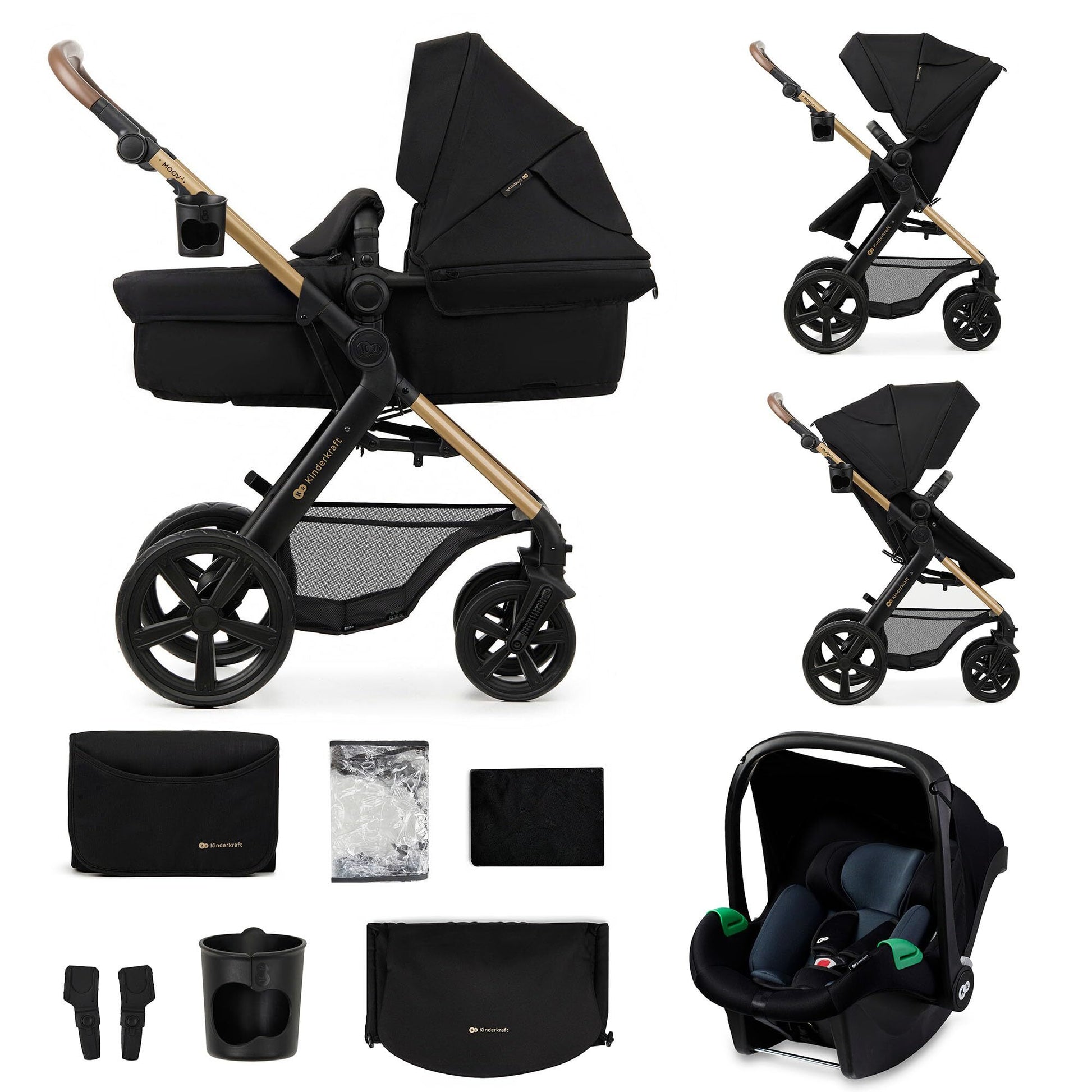 Livrenpoche : Poussette 3 En 1 Kinderkraft Moov2 De La Naissance À 27 Kg, Siège Auto Mink Pro I - Size inclus -  - Divers