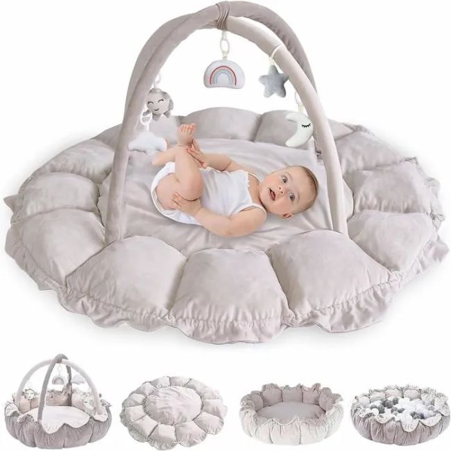 Tapis d'Eveil Bébé avec Jouets Peluches Amovibles pour Bébé de 0 Mois+ Gris -  - Divers