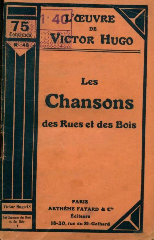 Livrenpoche : Les chansons des rues et des bois - Victor Hugo - Livre