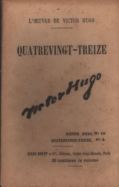 Quatre-vingt-treize Tome V - Victor Hugo - Livre
