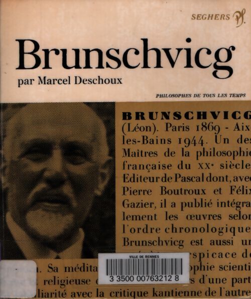 Brunschvicg - Marcel Deschoux - Livre