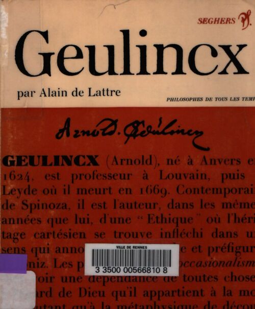 Geulincx - Alain De Lattre - Livre