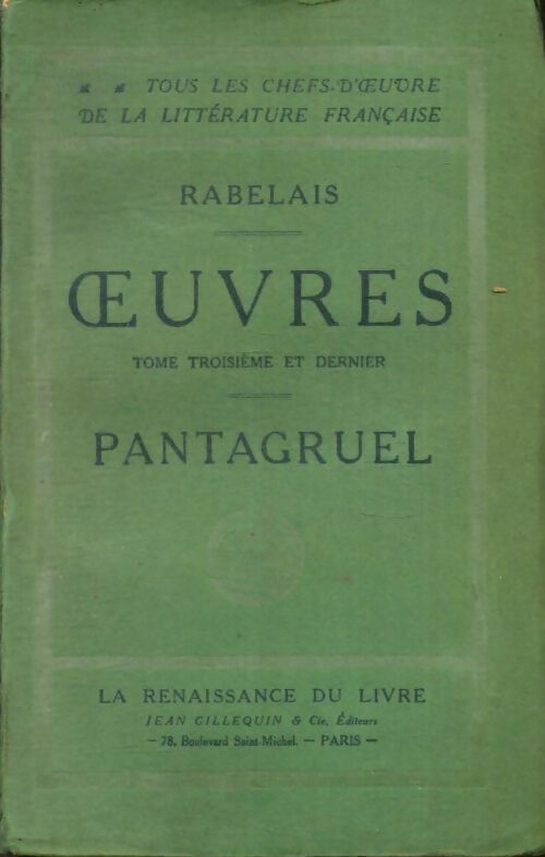 Livrenpoche : Oeuvres Tome III : Pantagruel - François Rabelais - Livre