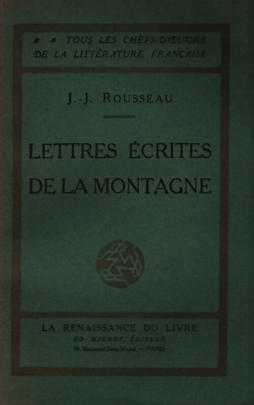 Lettres écrites de la montagne - Jean-Jacques Rousseau - Livre