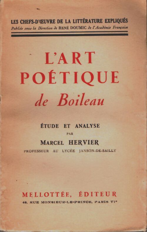 Livrenpoche : L'art poétique de Boileau - Marcel Hervier - Livre