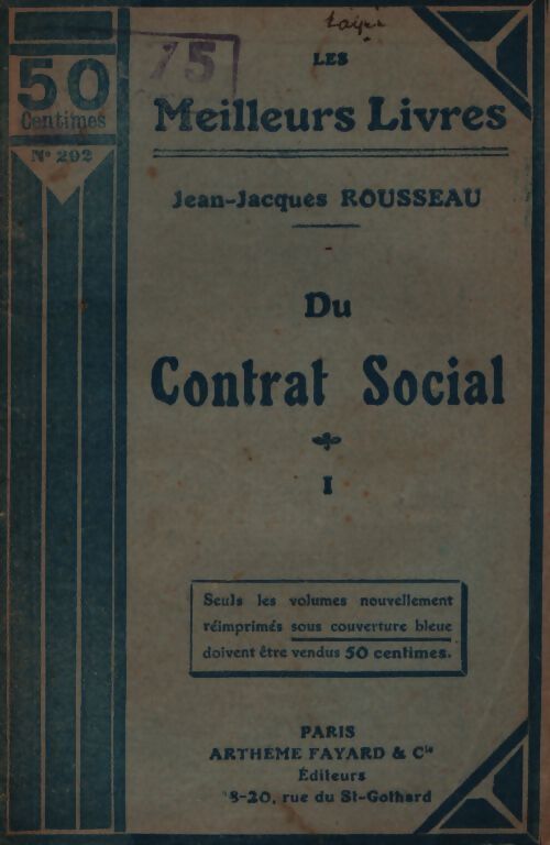Du contrat social Tome I - Jean-Jacques Rousseau - Livre