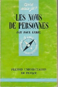 Les noms de personnes - Paul Lebel - Livre