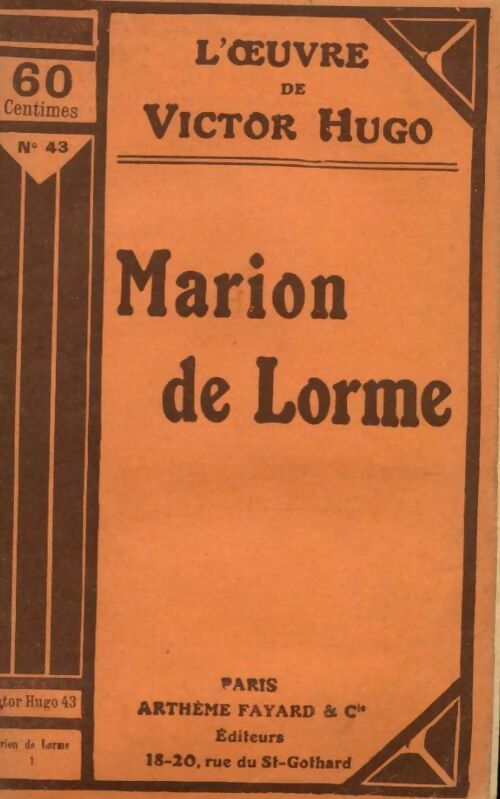 Livrenpoche : Marion de Lorme Tome I - Victor Hugo - Livre