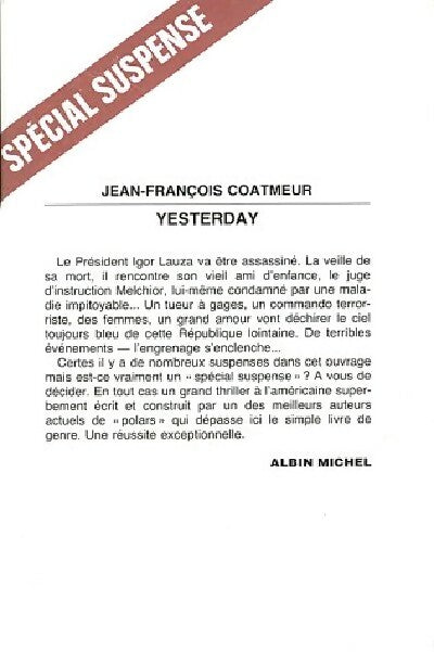 Yesterday - Jean-François Coatmeur -  Spécial Suspense - Livre
