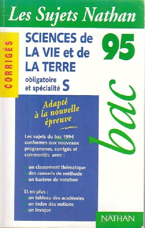 Livrenpoche : Sciences de la vie de la terre : Série S Corrigés 1995 - Collectif - Livre