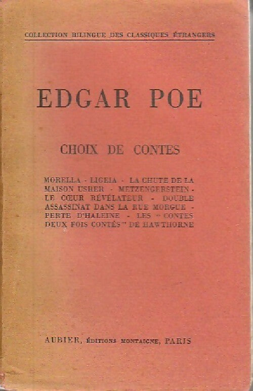 Choix de contes - Edgar Allan Poe -  Bilingue des classiques étrangers - Livre