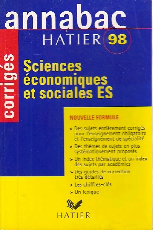Livrenpoche : Sciences économiques et sociales Terminales ES corrigés 1998 - Collectif - Livre
