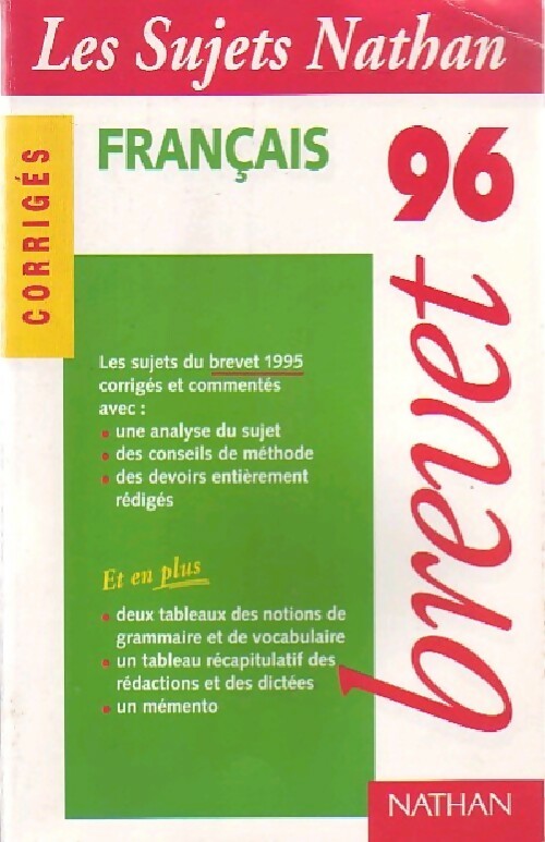 Livrenpoche : Brevet Français 1996 : Corrigés - Paul Desalmand - Livre