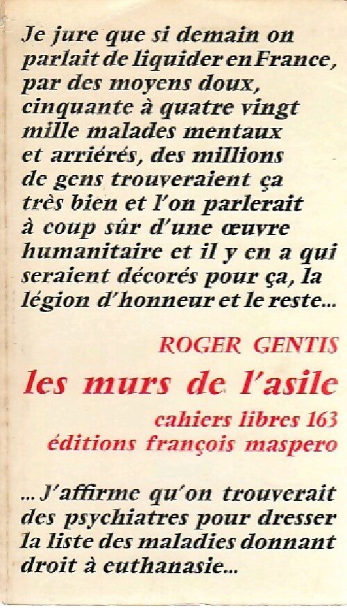 Les murs de l'asile - Roger Gentis -  Cahiers libres - Livre