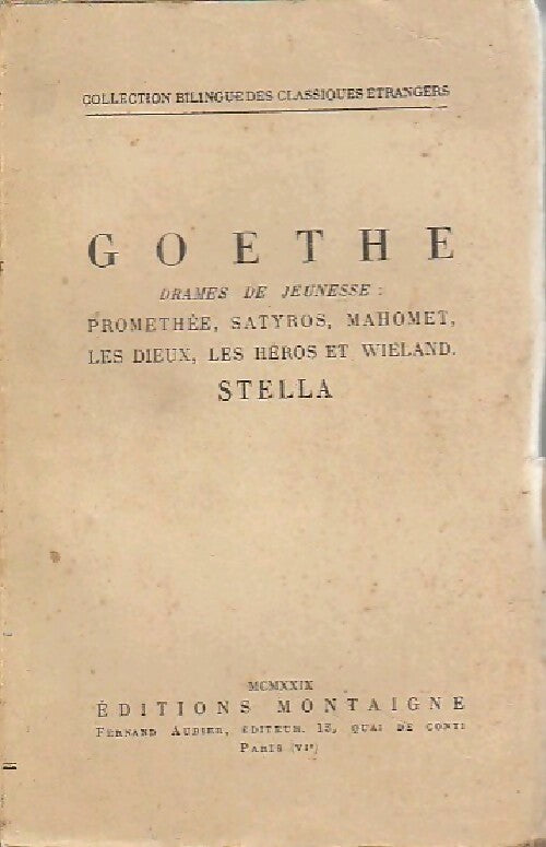 Livrenpoche : Drames de jeunesse / Stella - Johann Wolfgang Von Goethe - Livre
