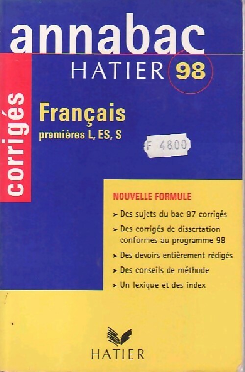 Livrenpoche : Français premières L, ES, S . Corrigés 1998 - Sylvie Azerad - Livre